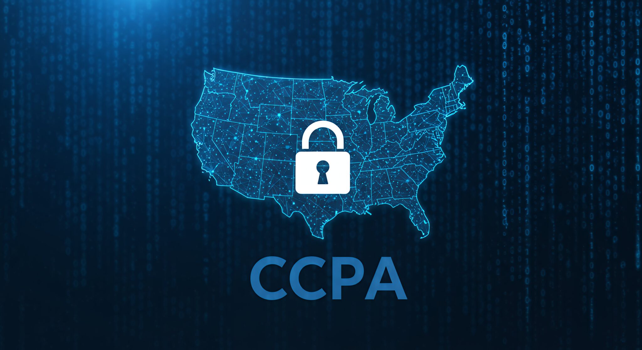Karte der USA mit Vorhängeschloss, thematisch bezogen auf Datenschutzgesetz CCPA im Blogbeitrag.