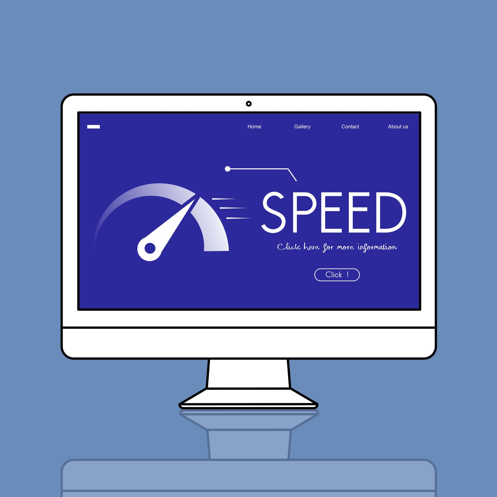 Illustration eines Computers mit Ladeanzeige zum Thema Website-Geschwindigkeit und Optimierung - Artikel über SEO-Tipps.