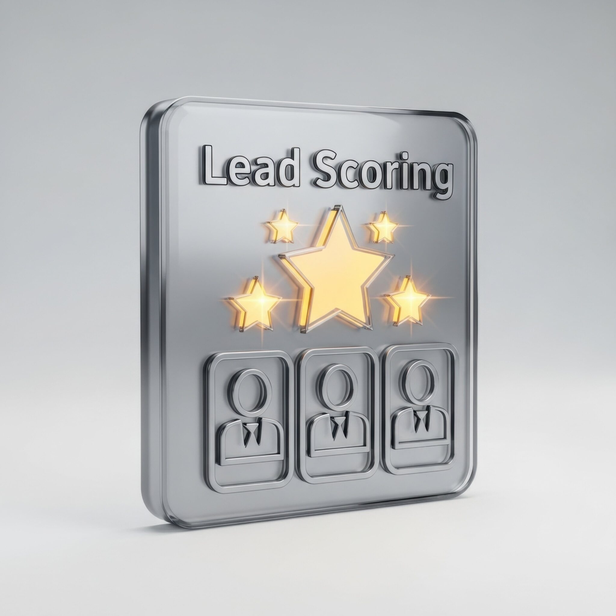 Lead Scoring Konzeptbild mit Sternen und Figuren zur Visualisierung der Priorisierung von Vertriebschancen.